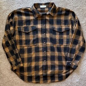 Together Men's Black and Brown Plaid Button Down Shirt